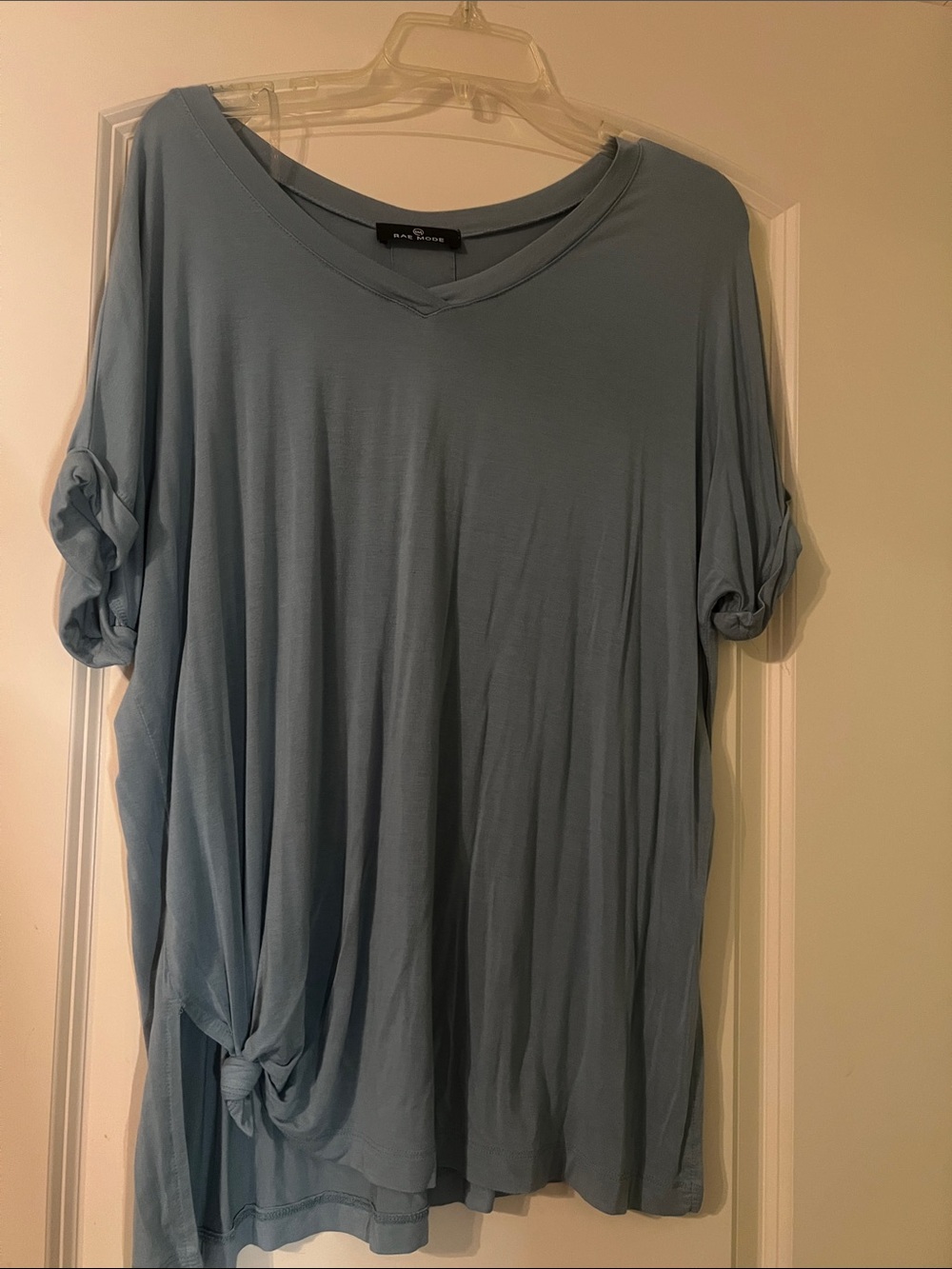 Soft V-Neck Side-Tie Tunic Top - Light Blue